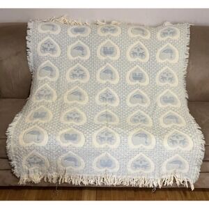 Chatham Cotton Classic 100% Cotton Jacquard Throw Blue and White Vintage
